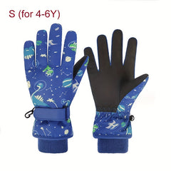 Kids Winter Skiing Gloves - Cartoon Warm Gloves for 4-13 Year Olds