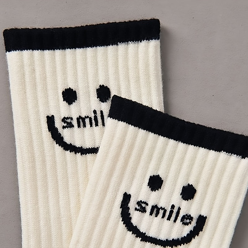 8 Pairs Smiling Face Print Socks Women's Mid Tube Stockings
