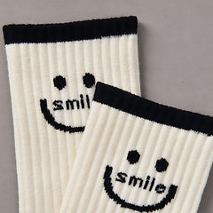 8 Pairs Smiling Face Print Socks Women's Mid Tube Stockings