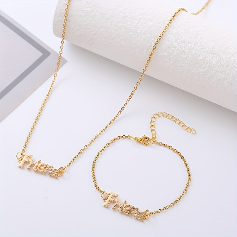 Golden Letter Bracelet & Necklace Set, Gift for Friends
