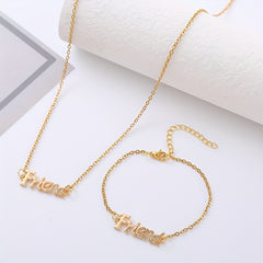 Golden Letter Bracelet & Necklace Set, Gift for Friends