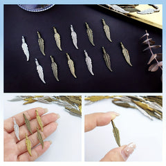 40pcs Feather Charm Pendants Alloy Dangle Leaf Charms 7 Colors