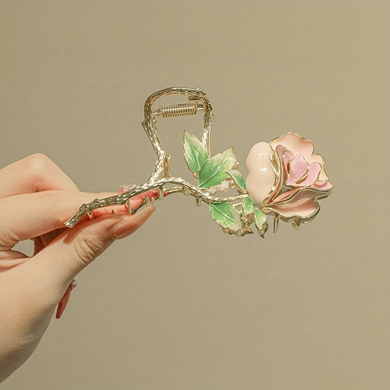 Alloy Pink Rose Hair Claw Clip Non-Slip Shark Claw