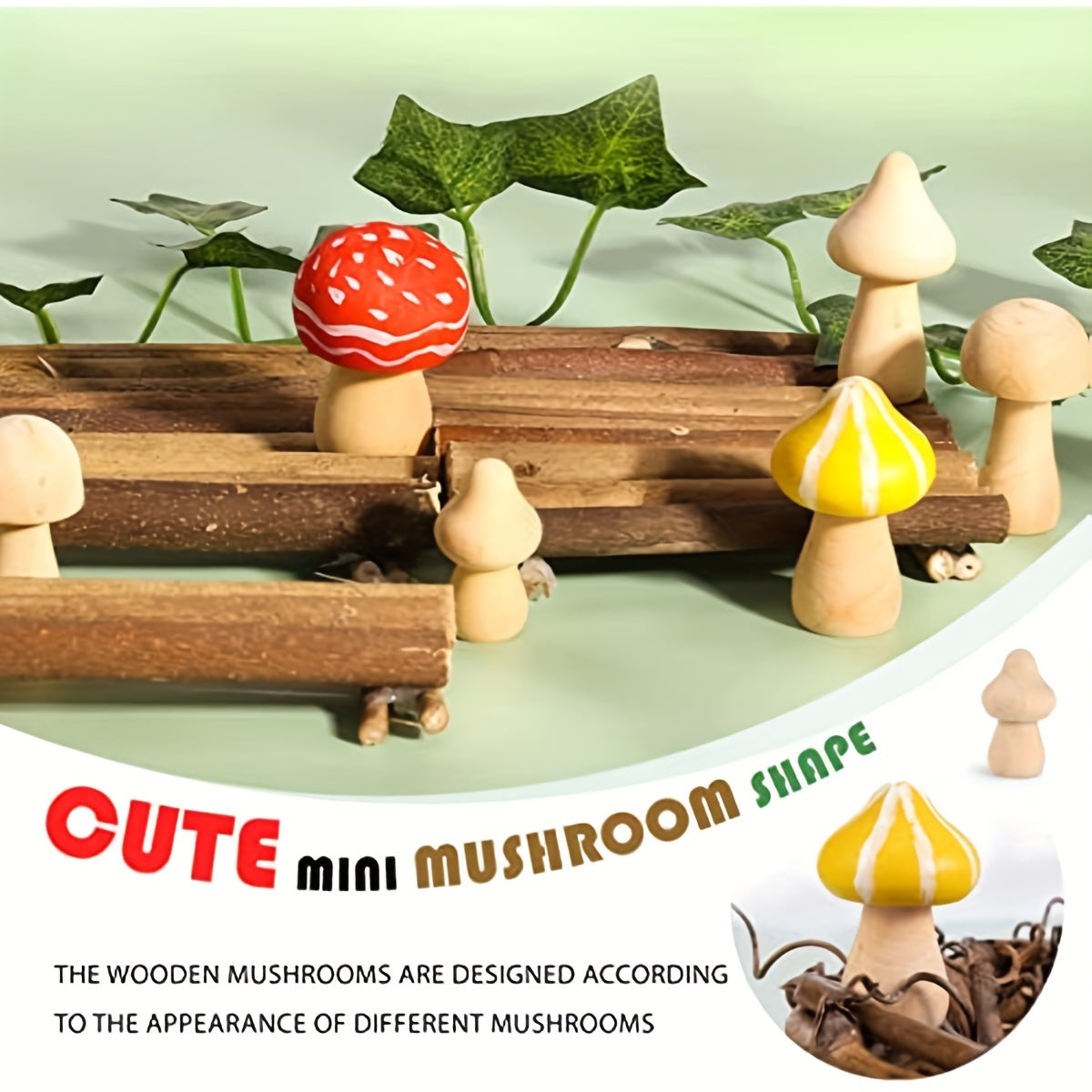 Set of 6 Wooden Mushrooms for DIY Crafts & Ornaments