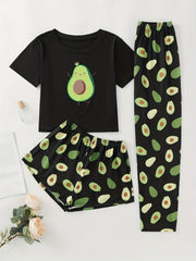 Avocado Print Pajama Set Short Sleeve Top & Shorts