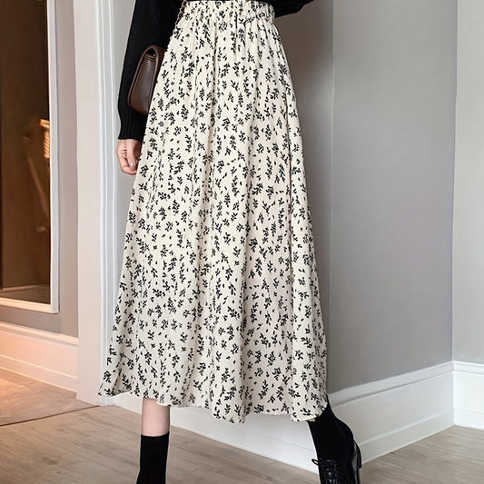 Floral Print Elastic Waist Skirt for Spring & Summer