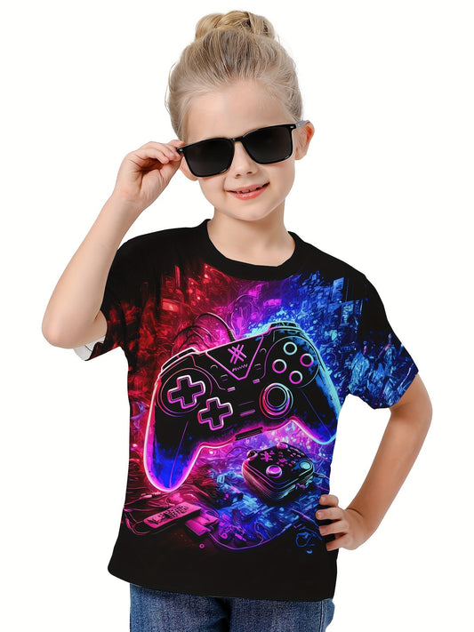 3D Gamepad Baseball Graphic Tee Boys Girls Short Sleeve T-shirt Summer Clothes