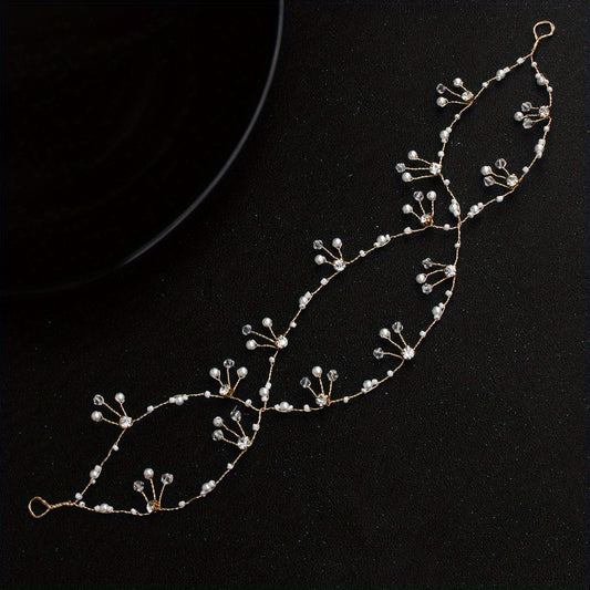 Faux Pearl Hair Chain Crystal Cross Hair Band