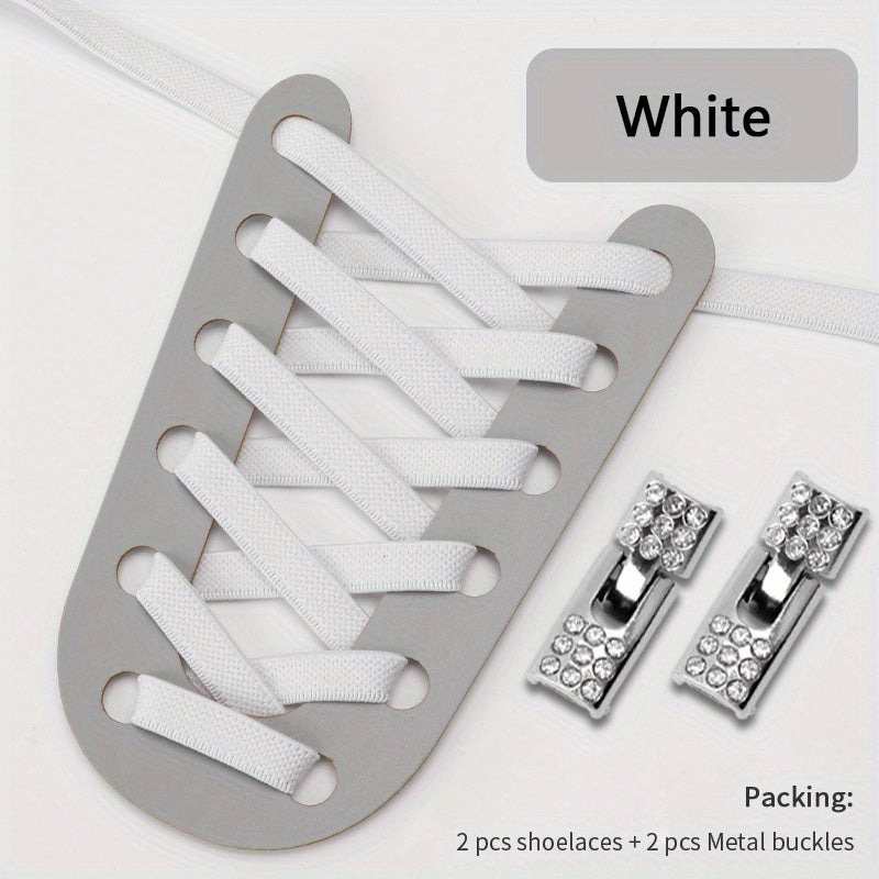 Elastic No Tie Shoelaces With Metal Buckles Quick Lazy Metal Lock Shoe Strings