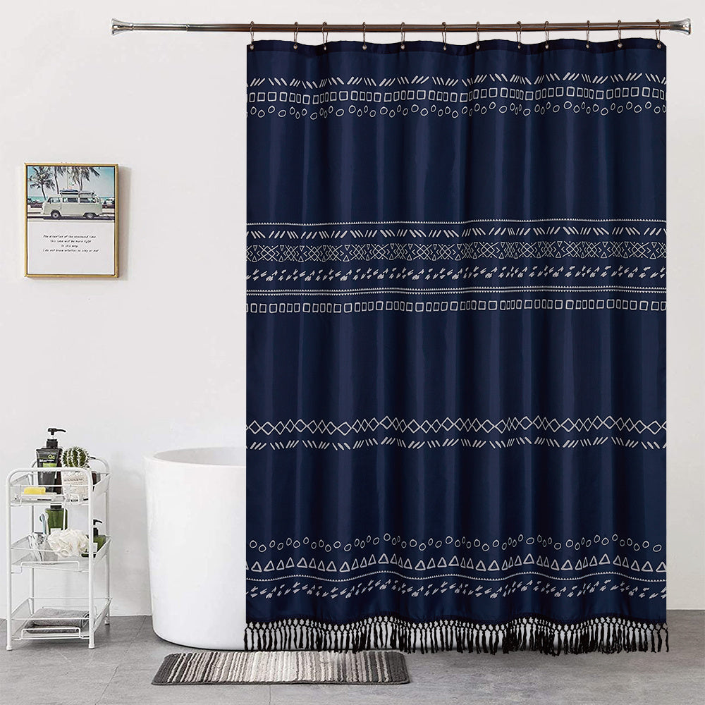 Boho Shower Curtain with Tassel Waterproof Geometric Fabric Bathroom
