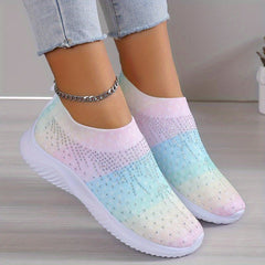 Women's Rainbow Sock Shoes Casual Rhinestone Slip On