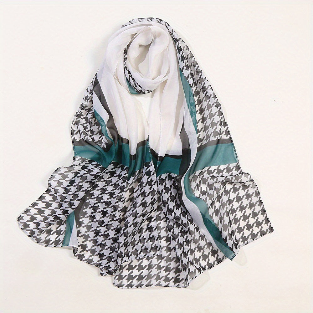Houndstooth Scarf Chiffon Shawl Casual Sunscreen Head Wrap