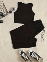 Casual Sporty Two-Piece Set Tank Top & Waist Pants