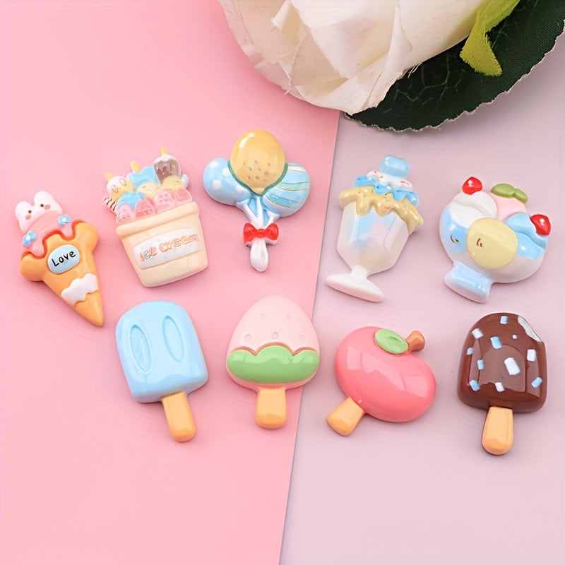 10pcs Random Mixed DIY Rabbit Ice Cream Ear Jewelry Resin Accessories Stationery