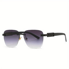Ombre Lens Rimless Sunglasses Metal Leopard Decor UV400