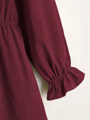 Solid Corduroy Flounce Button Up A line Mini Dress