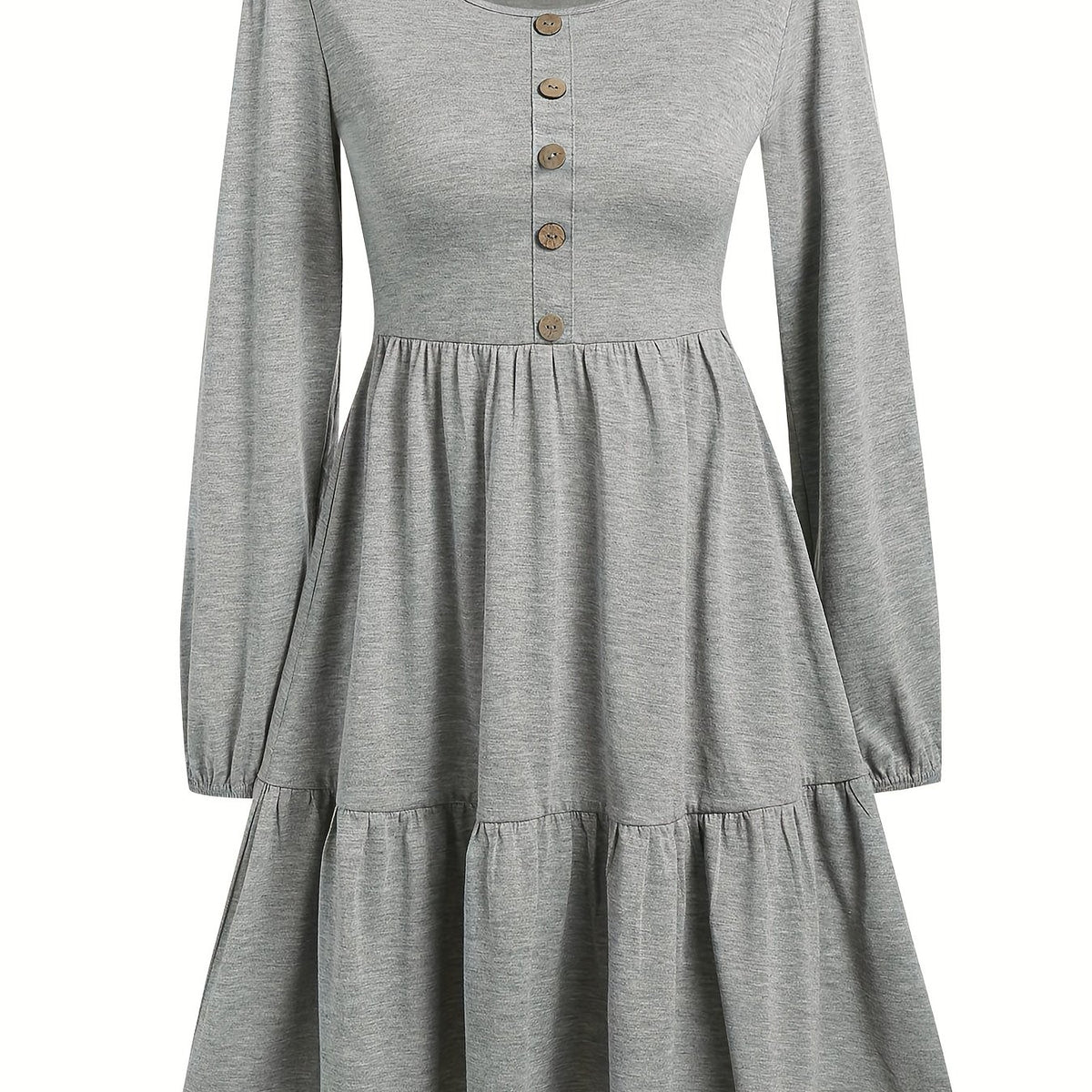  Solid Long Sleeve Smock Dress