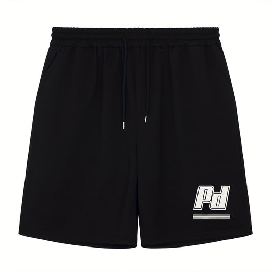 Men's Letter Print Drawstring Shorts Active Stretch Breathable Moisture Wicking