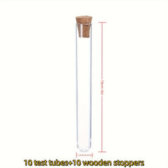 10 Plastic Test Tubes With Cork Stoppers for Scientific Experiment