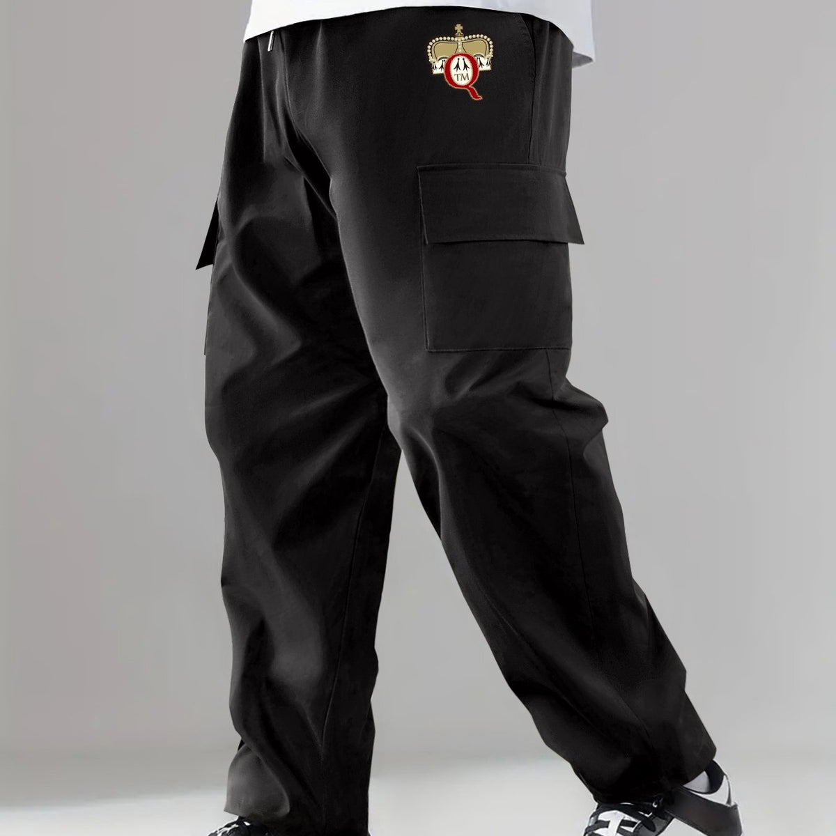 Pattern & Letter Print Solid Flap Pocket Men's Cargo Pants