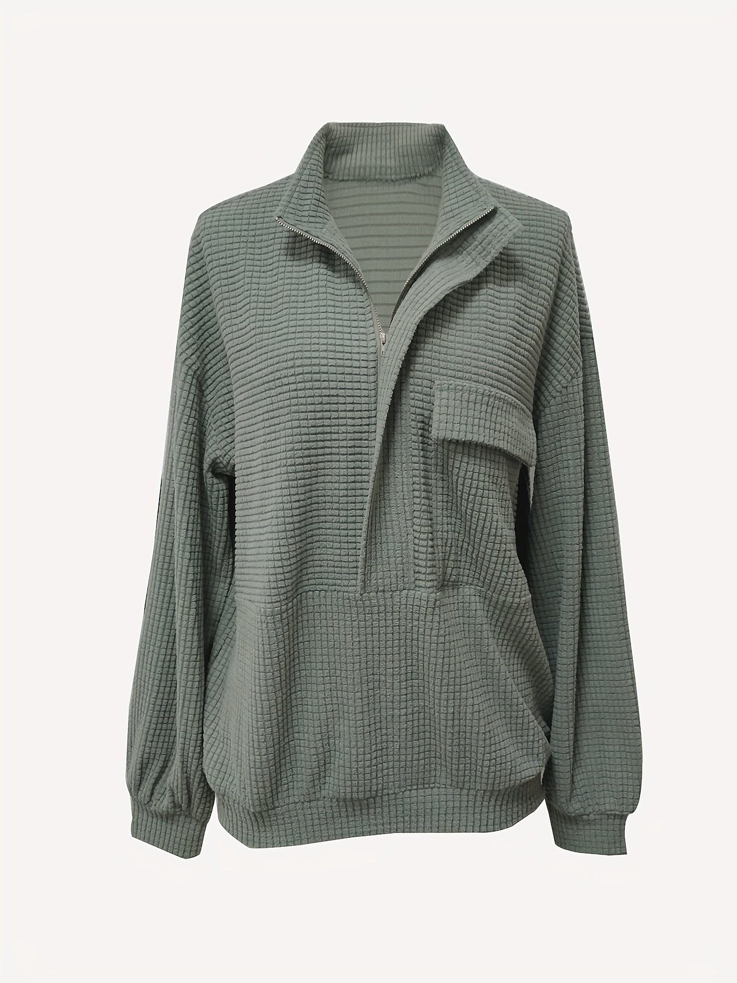  Solid Waffle Knit Half Zipper Top