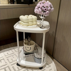 Mobile End Table With Wheels Double Layer Tray Table