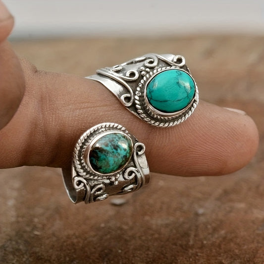Vintage Boho Style Gemstone Ring Zinc Alloy Mosaic Adjustable Band