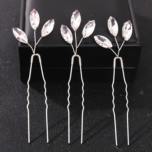 3pcs Silver Rhinestone Hair Pins Wedding Bridal Headpiece Hair Jewelry