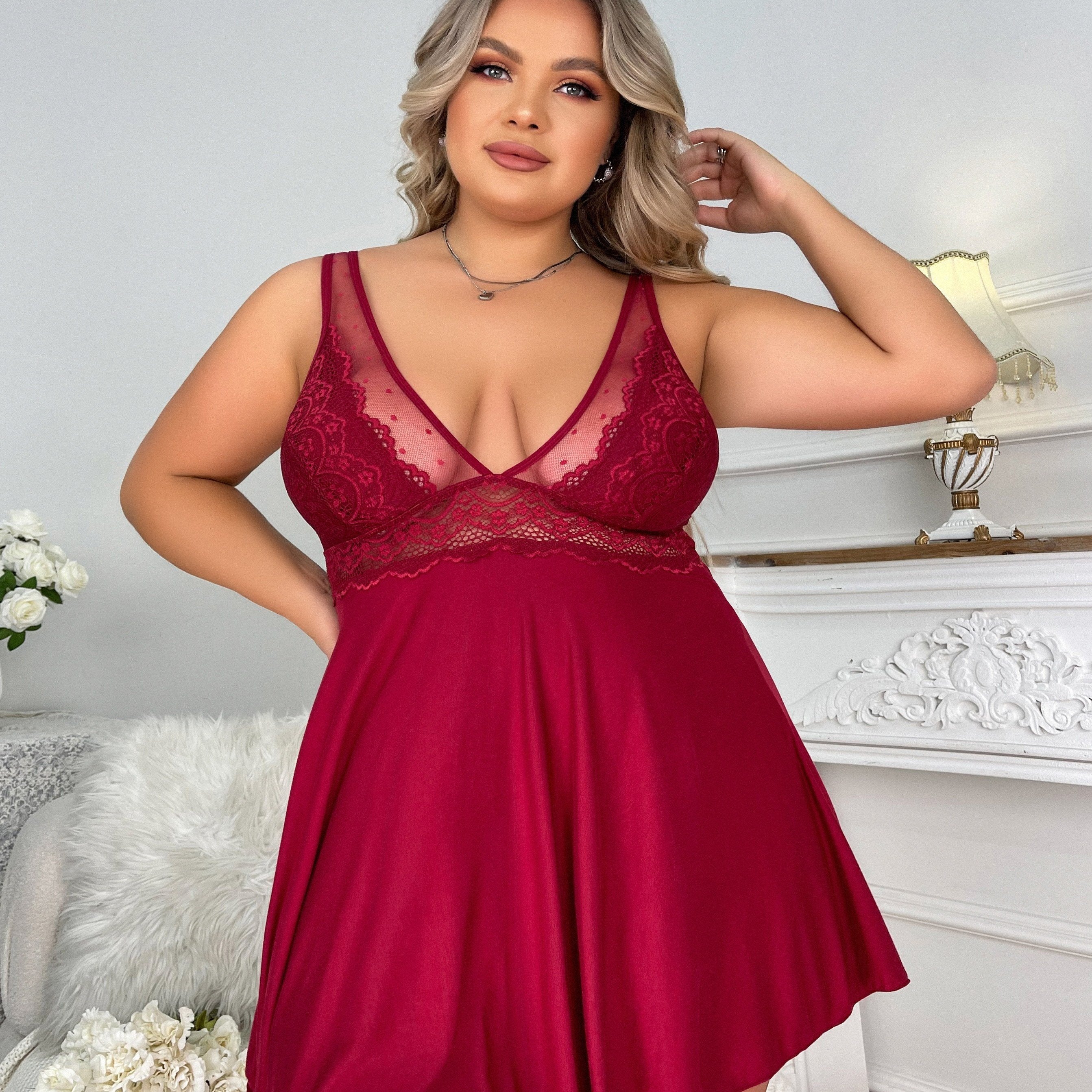  Sexy Nightdress Deep V Neck Sleep Tank Dress
