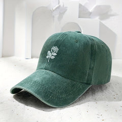 Distressed Baseball Cap Rose Embroidery Adjustable Sun Hats