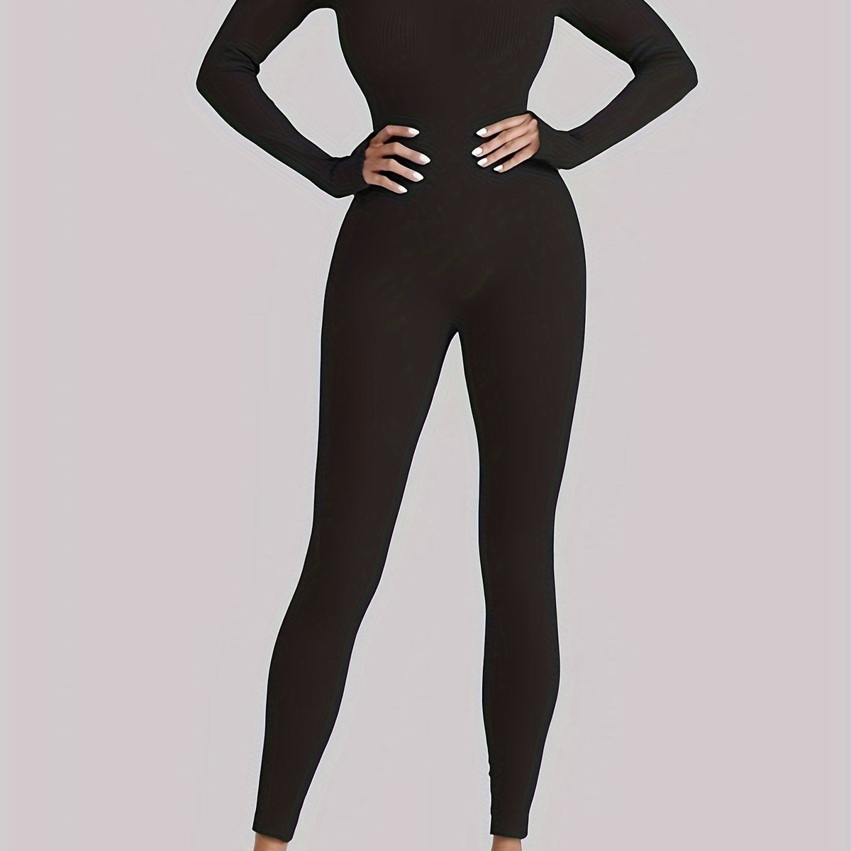 Rib Knit Yoga Jumpsuit Square Neck Bodysuit