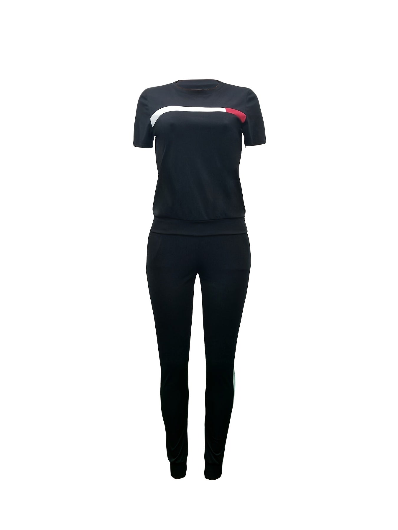 Block Two Piece Set Crew Neck Top & Drawstring Pants