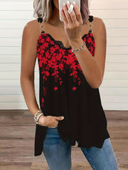 Floral Print Chain Cami Top V Neck Sexy Sleeveless Summer Cami