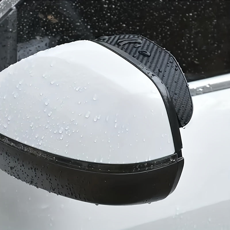 2pcs Car Rearview Mirror Rain Shield Carbon Fiber Texture