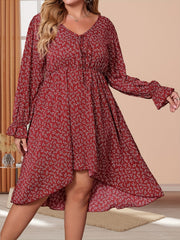 Boho Dress Women's Plus Floral Ruffle Trim Tie Front Summer Dress