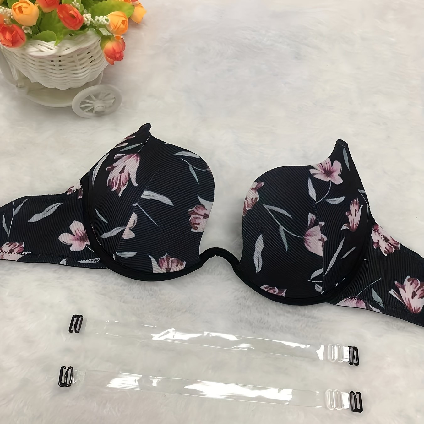 Floral Print Scoop Push Up Bra