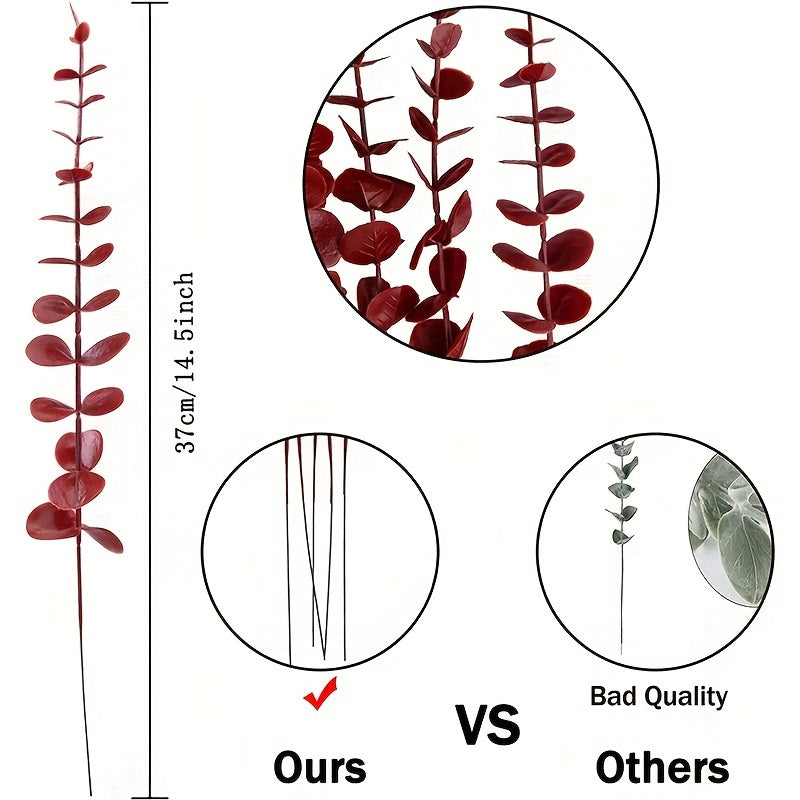 12pcs Red Eucalyptus Leaves for Events and Decor