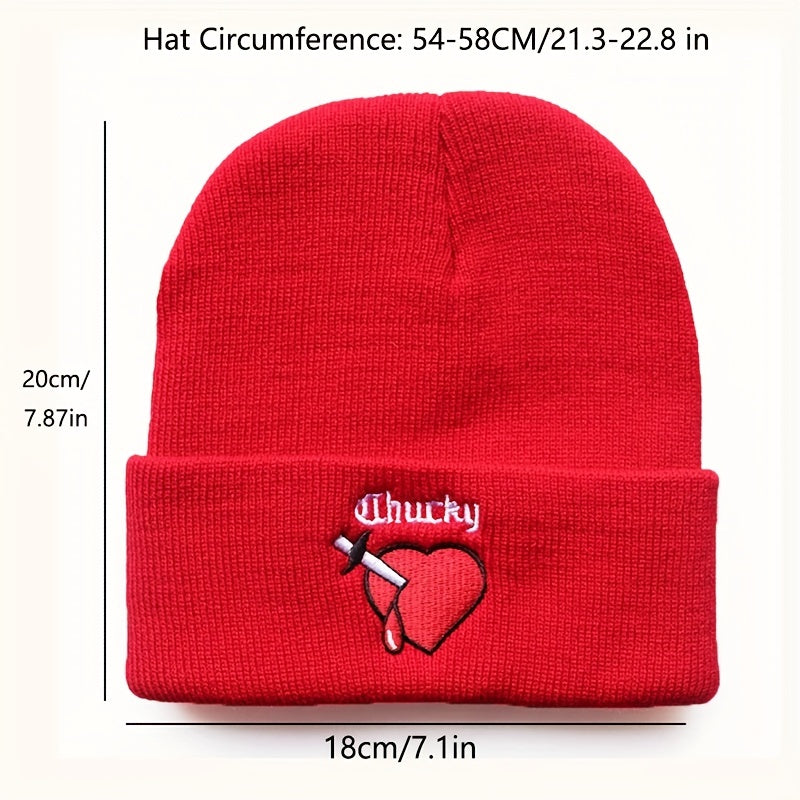 Heart Embroidery Unisex Couple Beanie Solid Knit Hat Elastic Windproof