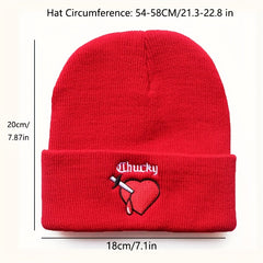 Heart Embroidery Unisex Couple Beanie Solid Knit Hat Elastic Windproof