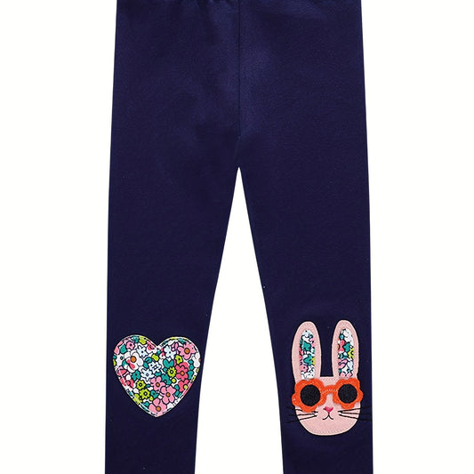 Girls Rabbit & Heart Patch Embroidery Casual Pants
