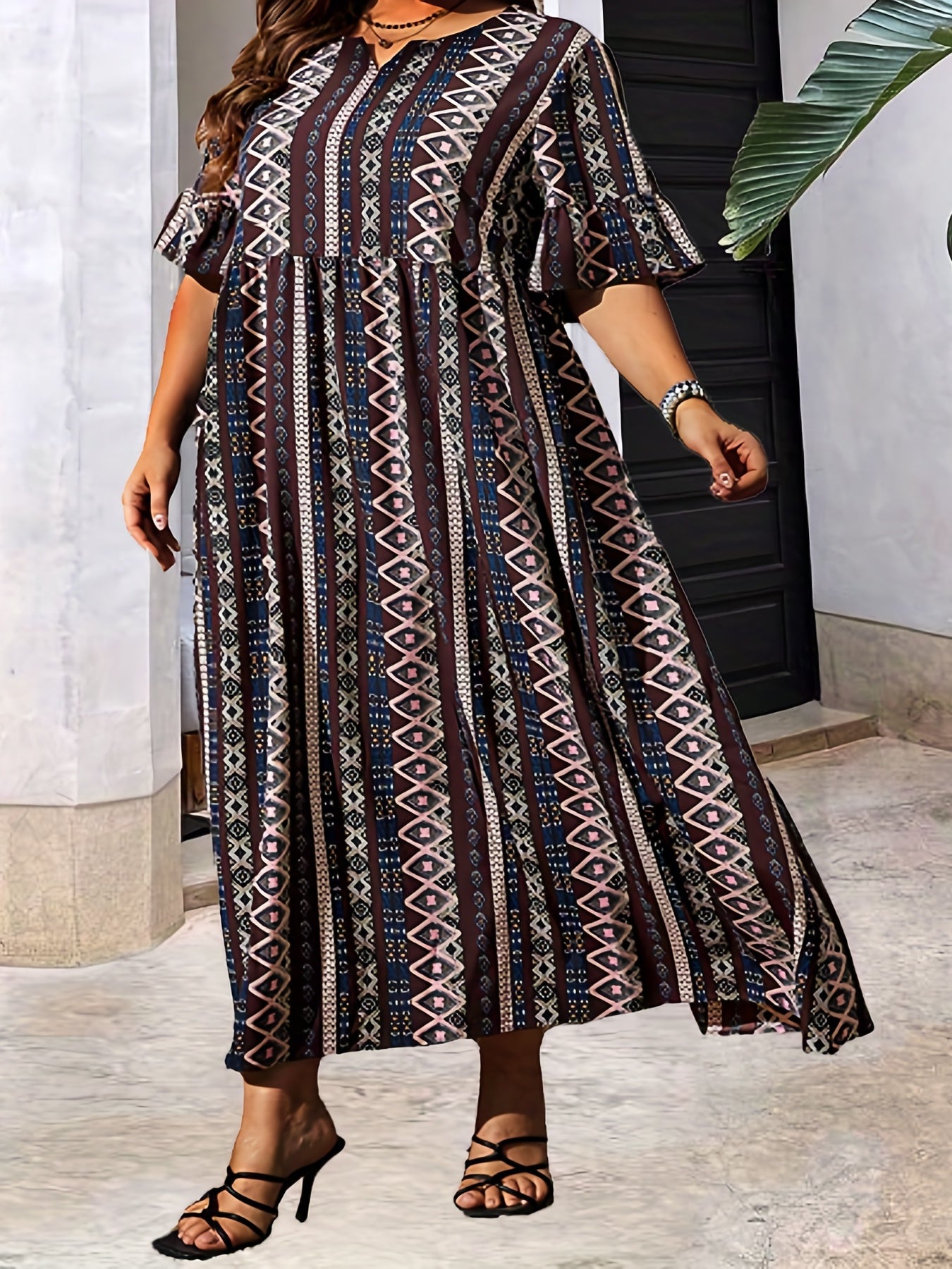  Casual Dress Women's Plus Ruffle Trim Maxi Dress