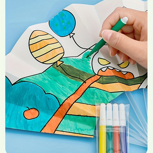 DIY Painting Graffiti Seven fold Fan Cartoon Coloring Folding Fan