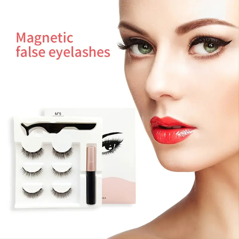 3 Pairs Magnetic Eyelashes 3D Mink Makeup Lashes Set Natural False Cils