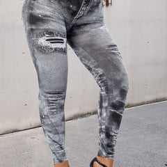 Denim Print High Waist Leggings for Women