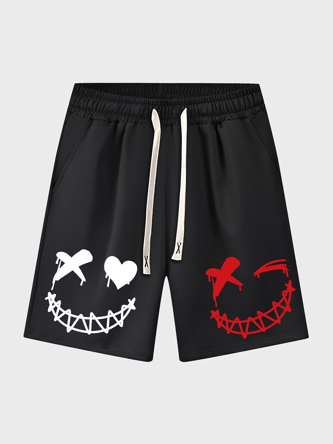 Men's Funny Smile Face Print Sports Drawstring Shorts