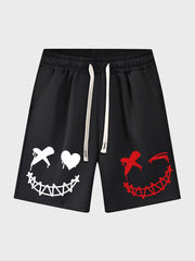 Men's Funny Smile Face Print Sports Drawstring Shorts