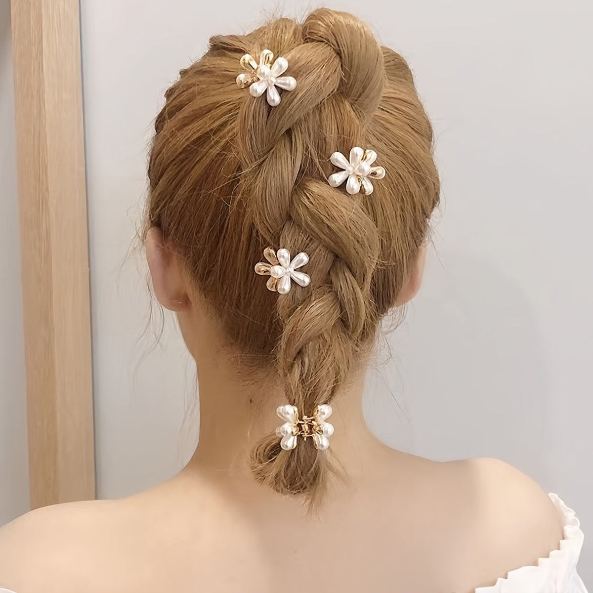 5pcs Mini Pearl Flower Hair Claw Clips Strong Hold Grip Hair Jaw Clip