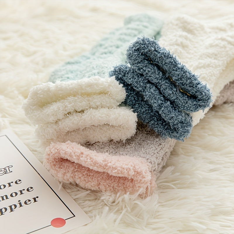 3-Pack Colorblock Fuzzy Socks Warm Mid Tube Stockings
