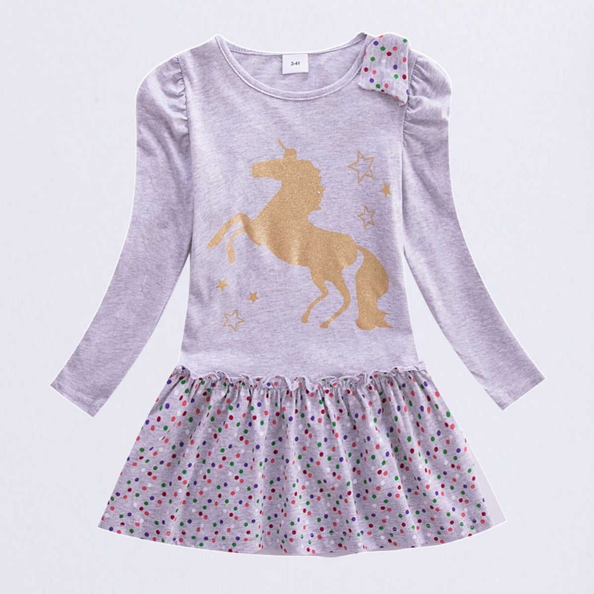 Purple Spot Cartoon Dress Long Sleeved