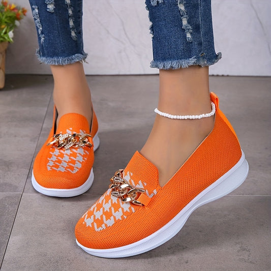 Rhinestone Chain Sneakers Houndstooth Low Top Platform Knit Shoes